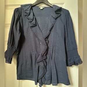 XS Sundance Navy Ruffle Blouse